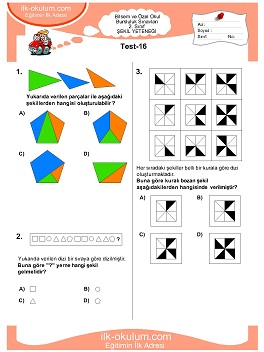 ilkokul 1. Sınıf Bilsem Zeka Testi 